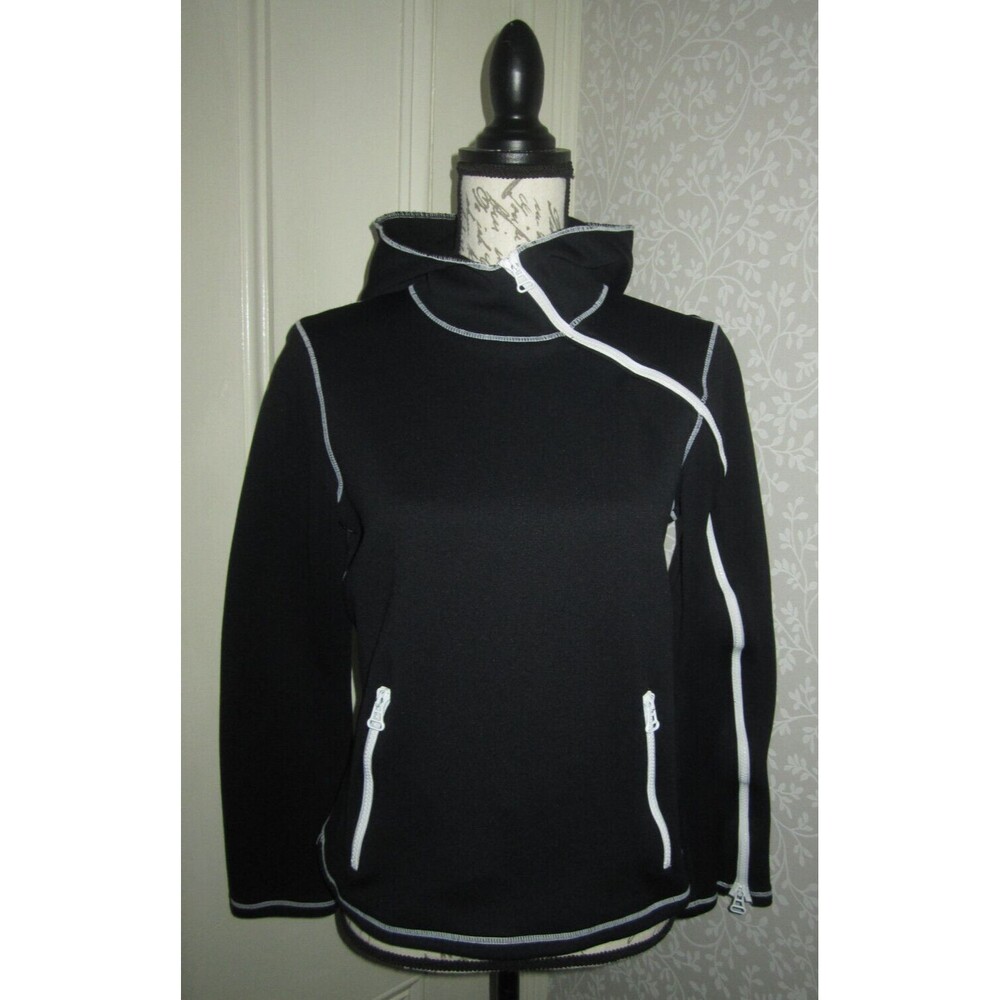 Armani Antinea black surfer style hoodie w white trim & zippers, ladies' size M